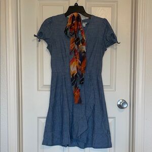 J.Crew Chambray Puff-Sleeve Ruffle Dress